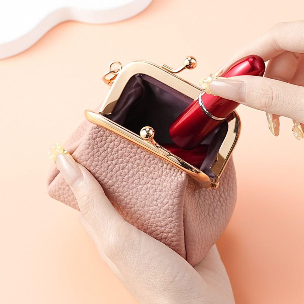 Retro Style Mini Coin Purse Solid Color Change Pouch with Keychain Jewelry Storage