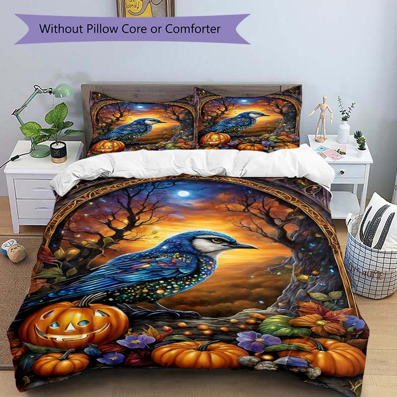3pcs Crow Autumn Fantasy Duvet Cover Set, 1 Duvet Cover + 2 Pillowcases (No Insert), High-Definition Print, Home & Dorm yy251123010