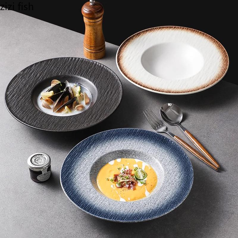 Винтажная керамическая глубокая тарелка Толстая суповая тарелка Тарелка для пасты Салатные тарелки Десертные тарелки Молекулярная кулинария Креативная посуда