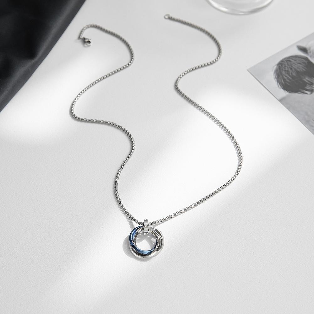 Three Rings Pendant Ring Loop Cold Style Titanium Steel Necklace Trend Men's Accessories