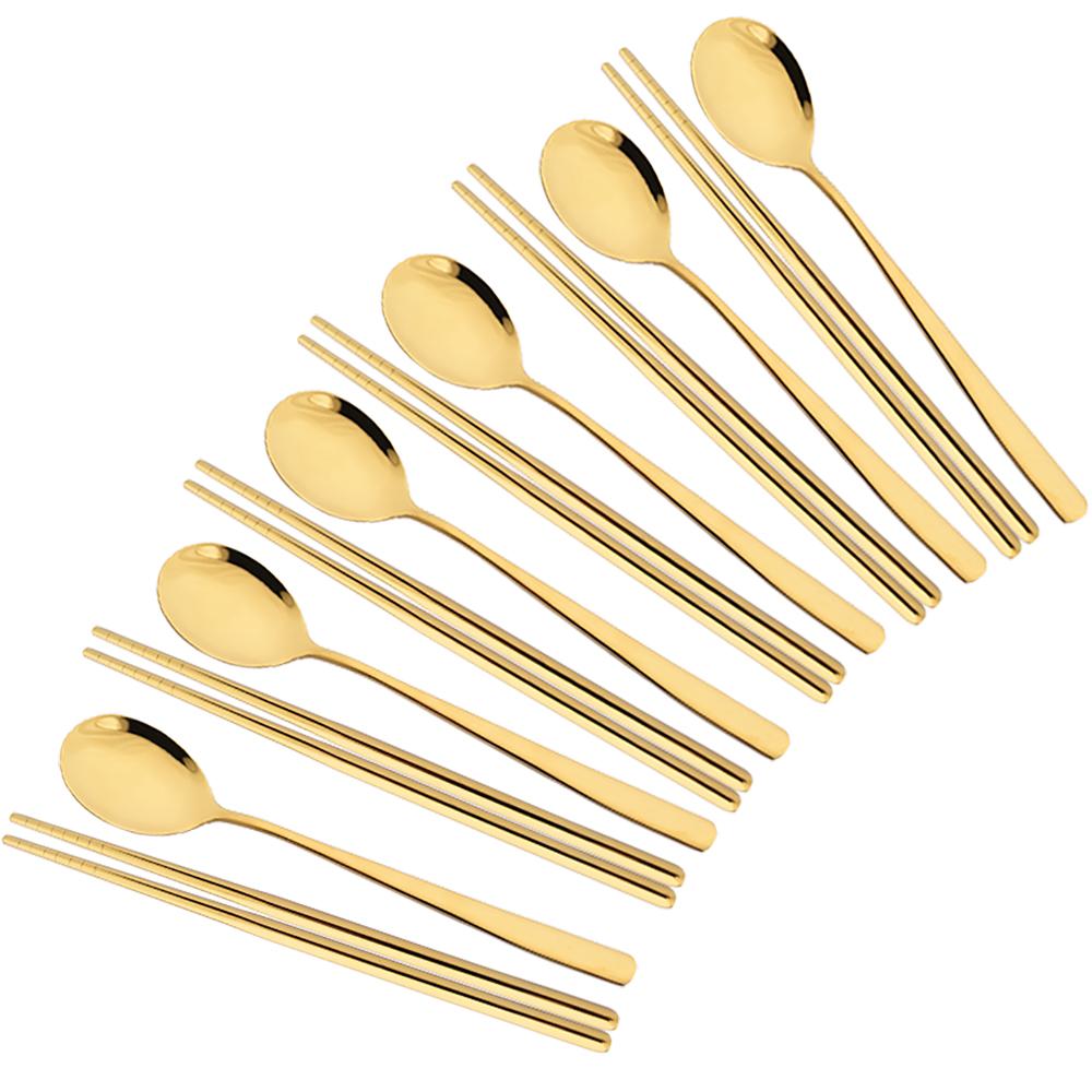 Джанкнг Вестерн, 6 комплектов ( 12 шт. ) Черная посуда из нержавеющей стали 304, посуда, ложки с длинной ручкой, палочки для еды, металлический корейский набор столового серебра