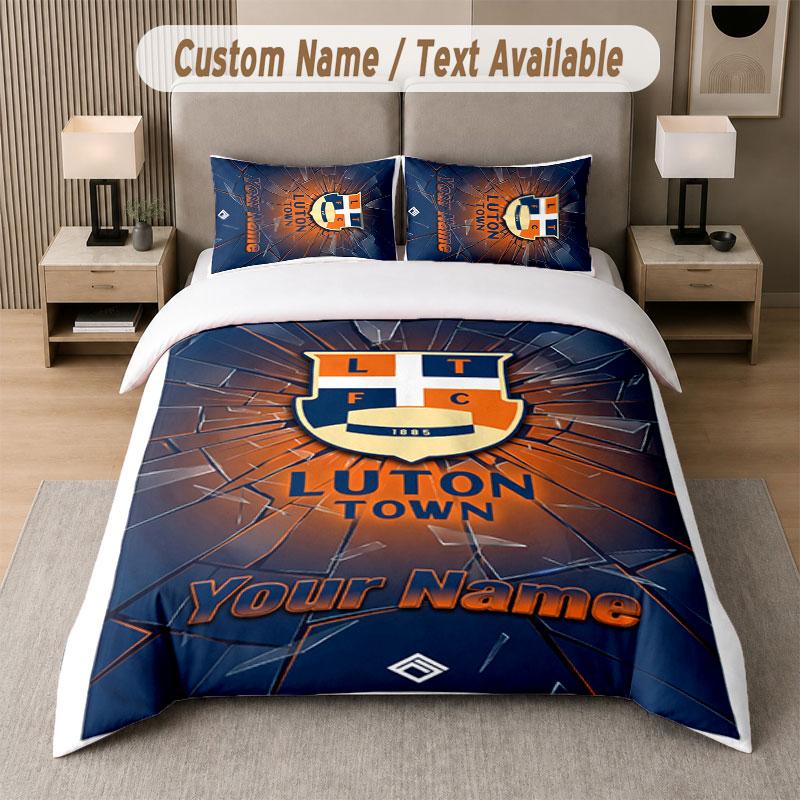 Custom Bedding Set Luton Town Pattern, Print Name Text 1 Duvet Cover plus 2 Pillowcases Home Textile