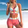 Women's Swimwear Tankini 2 Piece Swimsuit Pink Rainbow Stripes Crossing Print Vacation Bathing Suits