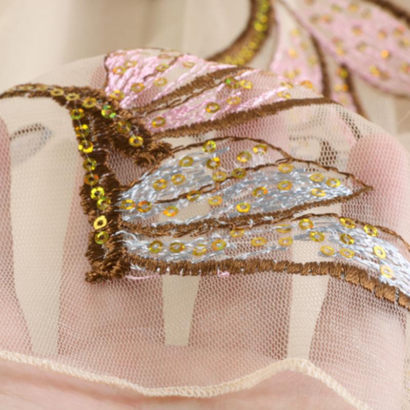 Qooth Женская тюлевая газовая юбка с вышивкой стрекозой, элегантная сетчатая юбка миди с эластичной резинкой на талии на все времена QT2202