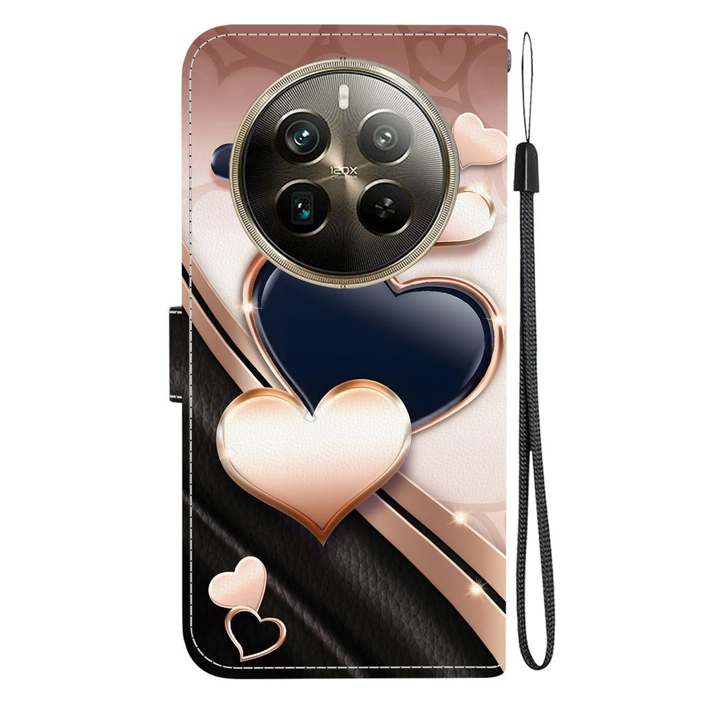 Handmade PU Leather Flip Case for Realme 12 Pro+ Anti-Slip Shockproof Cover with Wrist Strap & Heart/Rose Cat Designs