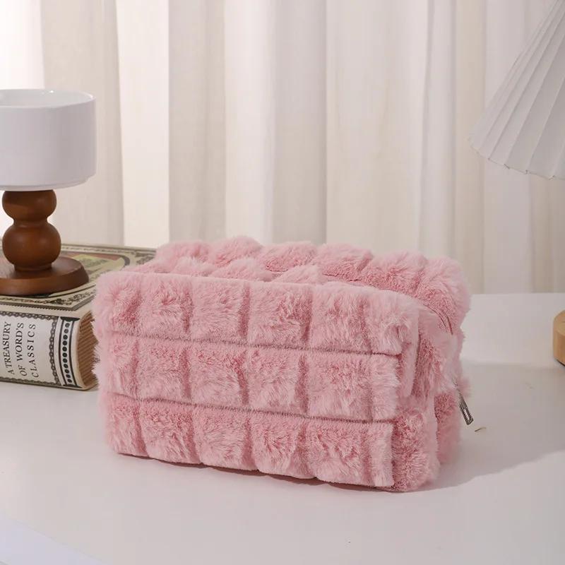 Портативная женская плюшевая косметичка с большой вместимостью, органайзер для туалетных принадлежностей, косметички, косметички на молнии, косметичка для путешествий