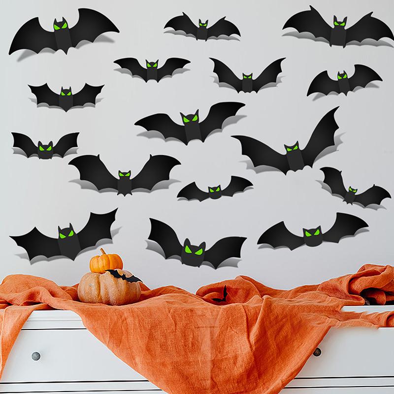 96 шт. Наклейки летучих мышей 3D Хэллоуин украшения летучих мышей светящиеся глаза летучие мыши 96 шт. страшные летучие мыши настенные украшения для ванной комнаты кухни дома