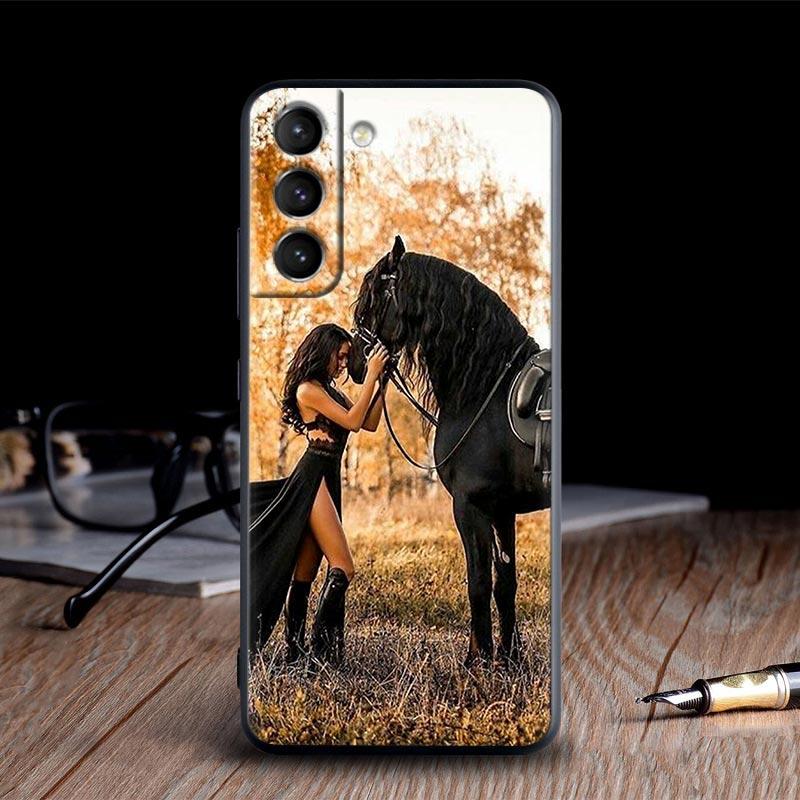 Чехол 'Скачущая Девушка на Лошади' Рисунок для Samsung Galaxy S24Ultra S21 FE S24 5G S20 S22 S23 Ultra S10 23 Plus Чехол Мягкий Funda Обложка