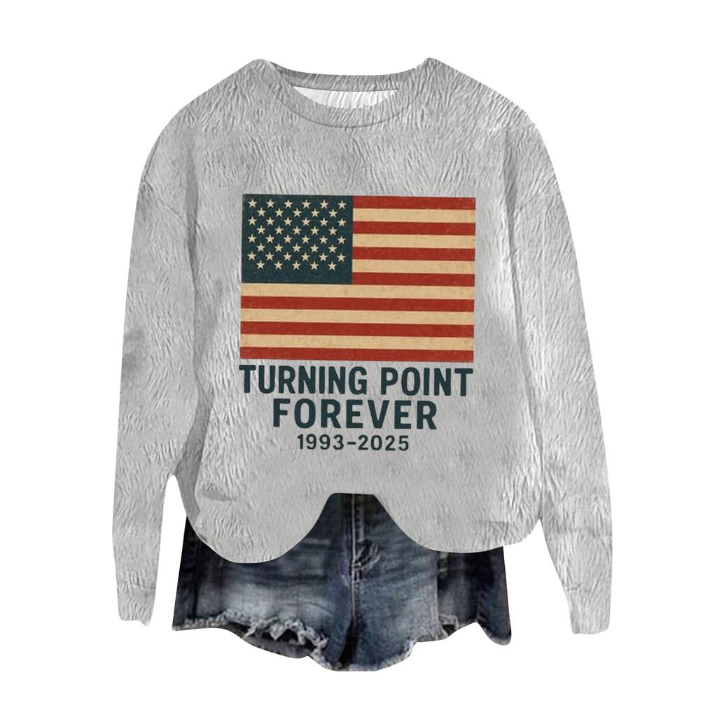 Women's Fashion Round Neck Pullover Top Long Sleeve Tee Printed Sweatshirt