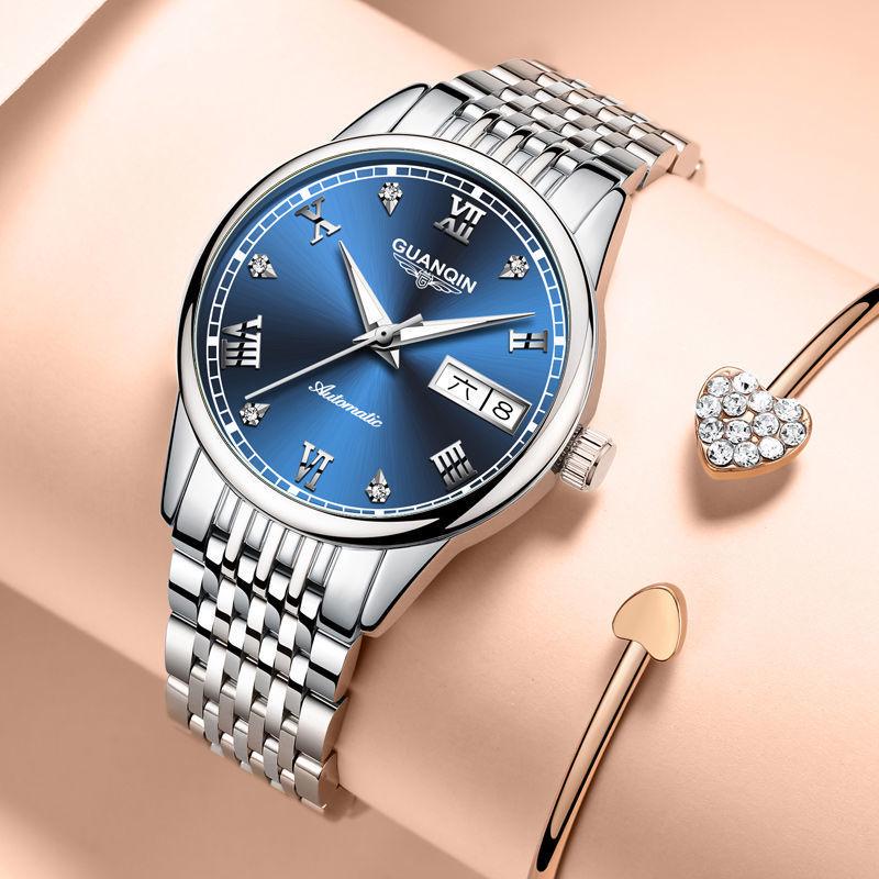 Женские минималистичные водонепроницаемые часы со швейцарскими стразами, двойным календарем, люминесцентным циферблатом и стальным браслетом.