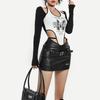 Black PU Leather Skirt Women Autumn Sexy Tight High Waist A-line Mini Skirt with Belt Gothic Fashion
