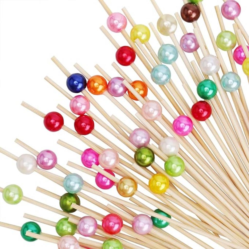 100 Counts Cocktail Picks, Fancy Toothpicks for Appetizers, Pearl Wooden Sticks for Party Supplies, Valentine's Day Food Picks for Party