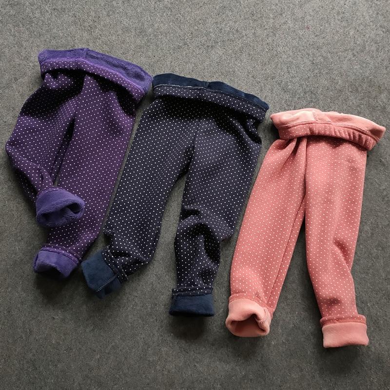 Autumn Winter Kids Pants Small Dot Plus Velvet Girls Leggings Children's Girl Cotton Stretch Trousers Children Clothing