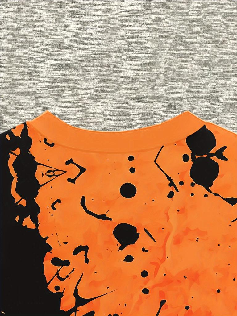 Men'S Novel Gradient Print Shirt | Breathable Polyester | Casual Round Neck Short Sleeve Shirt | Machine Washable | Vibrant Orange And Black Design |