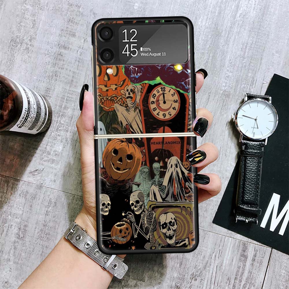 Октябрь Осень Хэллоуин Жуткие Тыквенные Чехлы Для Samsung Galaxy Z Flip 4 5 6 7 3 Z Flip7 Flip6 Flip4 Flip5 Flip3 5G Жесткий Ударопрочный