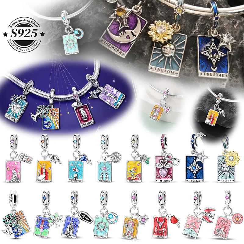 100% 925 Silver Tarot Collection Pendant DIY Hourglass Beads Fit Pandach Original Bracelet Women Jewelry Birthday Gift