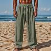 New Cotton and Linen Loose Men's Large Size Loose Solid Color Casual Lace-up Trousers