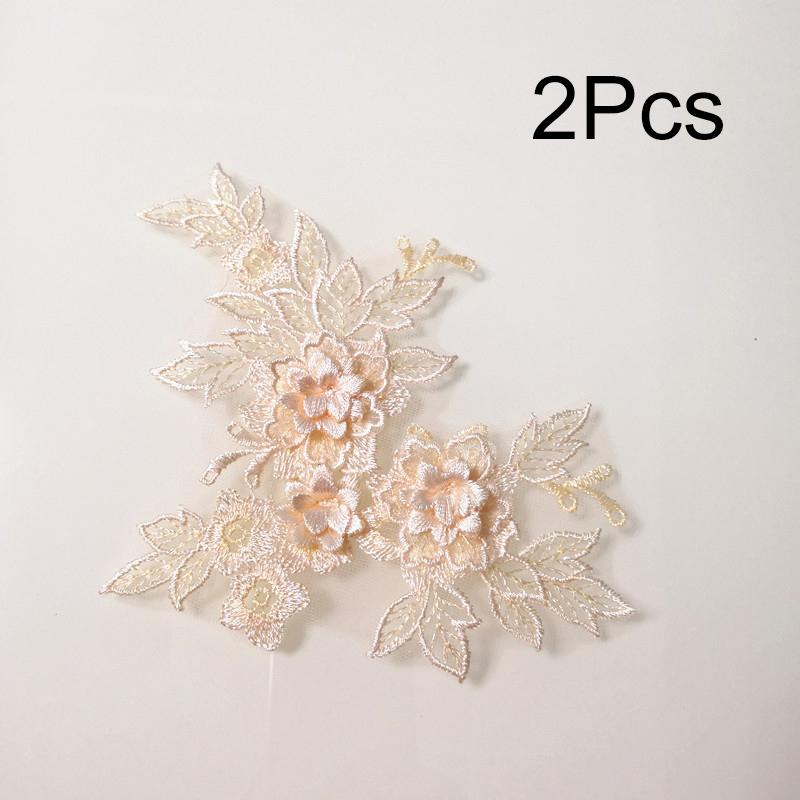 2Pcs Sewing Motif Fabric Craft Hollowed Out Dress Decoration Flower Embroidered Trim Wedding Bridal Lace Applique DIY Patches