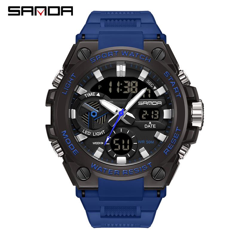 Sanda Men's Multifunctional Waterproof Luminous Military-Style Outdoor Sports Electronic Watch