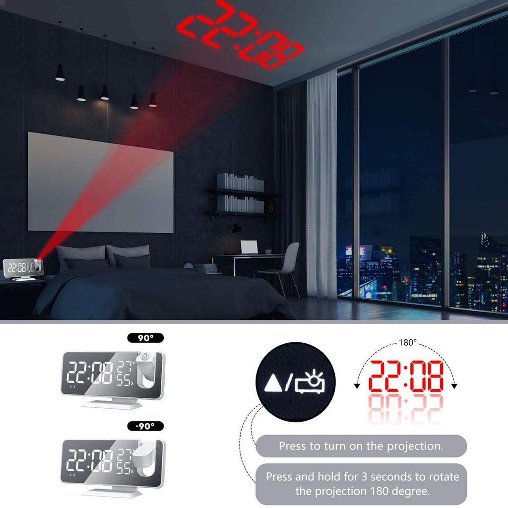 Digital Projection Alarm Clock Large LED Screen Alarm Clock Radio Loud Dual Alarm Clock for Heavy