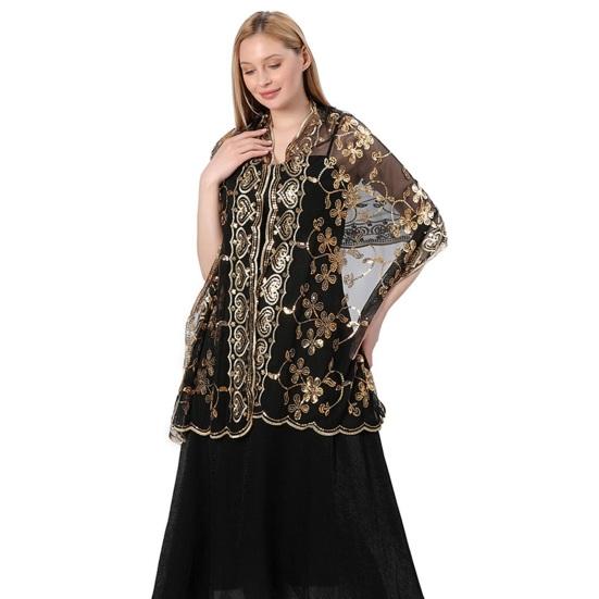 Женская шаль с блестками и цветочным декором, тонкая, легкая, универсальная, накидка, пышная, большая, повседневная шаль