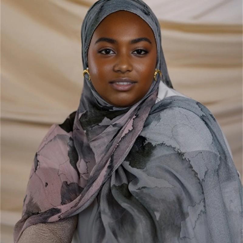 Watercolour Floral Printed Hijab Scarf Bandana Headband Vintage Modal Breathable Light Soft Long Handkerchief Muslim Shawl