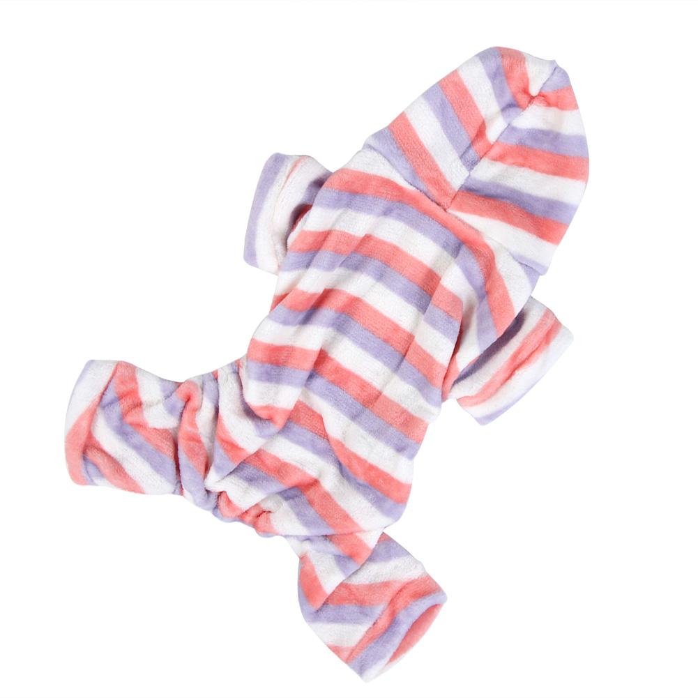 Домашний питомец Собака Кошка Коралловый флис Милая одежда Ночная одежда Сохраняет тепло Дизайн с капюшоном для осени и зимы Полосатый узор