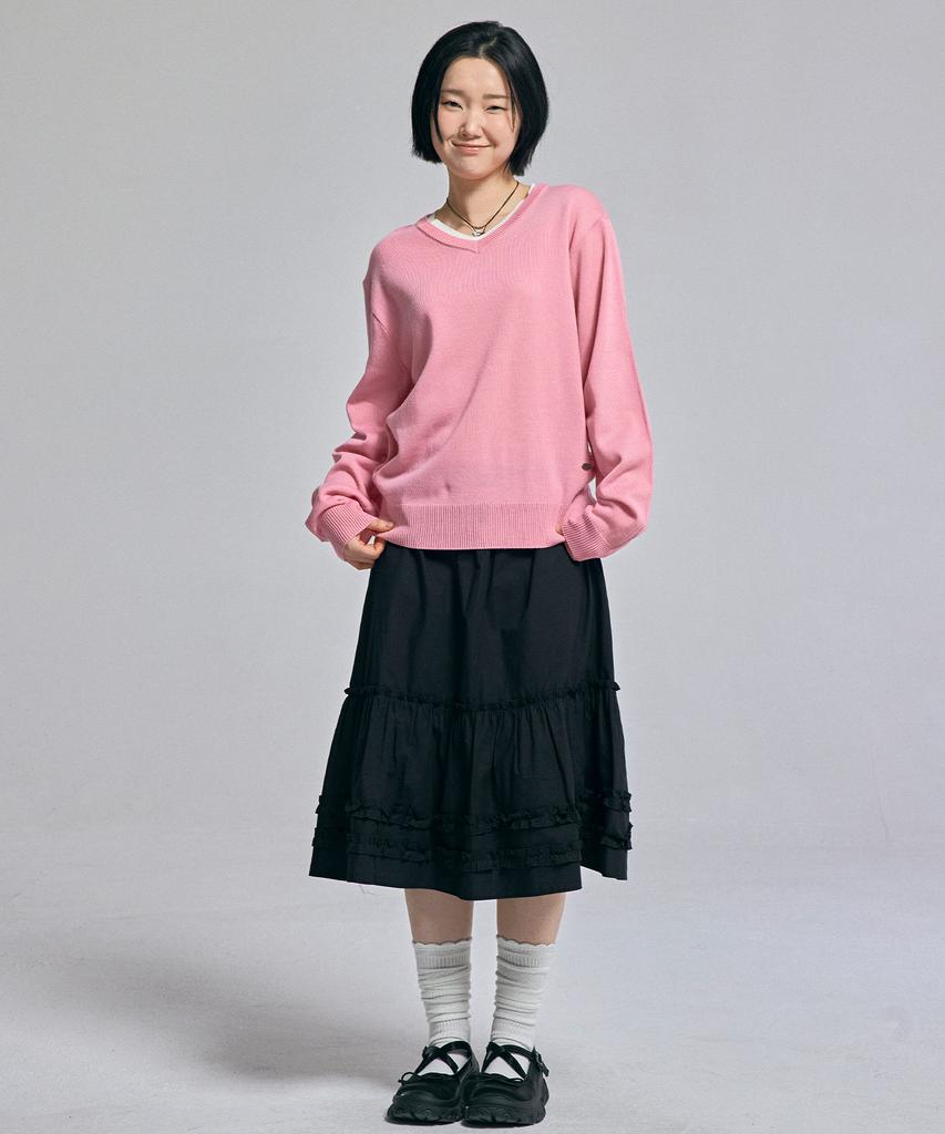 AWESOME STUDIO Classic Layered V-Neck Knit Light Pink