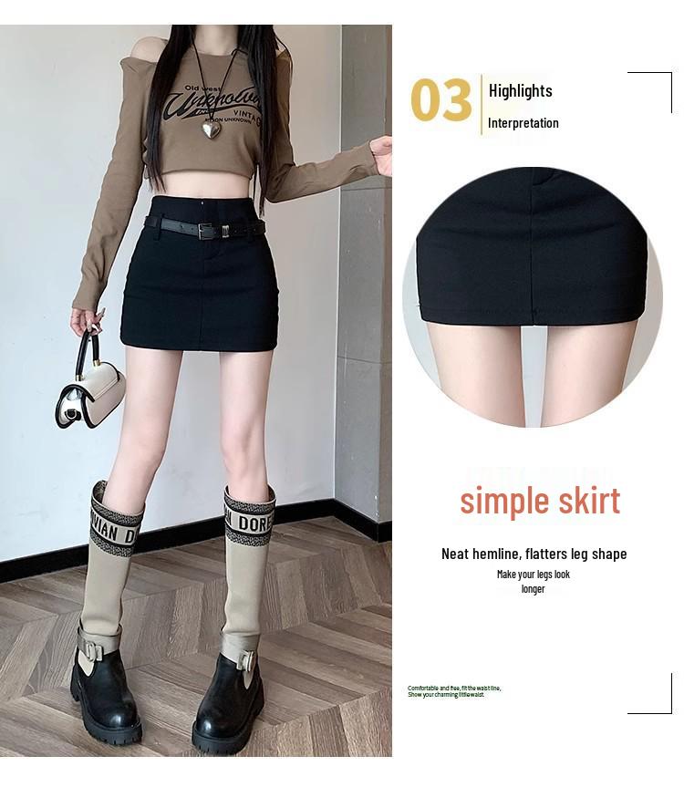 Женская юбка А-силуэта с высокой талией и поясом, черная - Сексуальный летний стиль