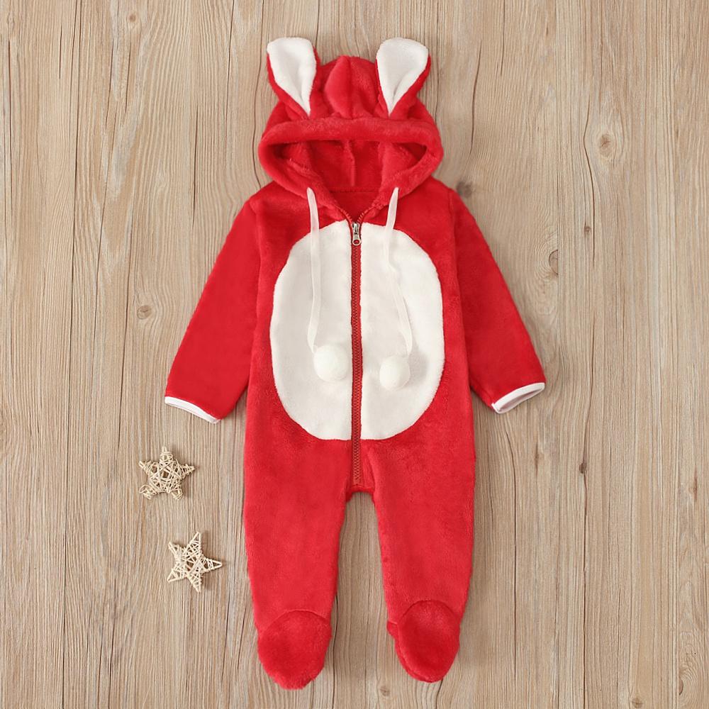 Флисовый хлопковый комбинезон с 3D заячьими ушками для маленьких мальчиков и девочек, комбинезон, осенне-зимняя теплая одежда для детей 0,5-3 лет