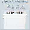 Raised Dog Bowls for Large Dogs, MDF Stand with 2 Stainless Steel Bowls, 60x30x41 cm, White