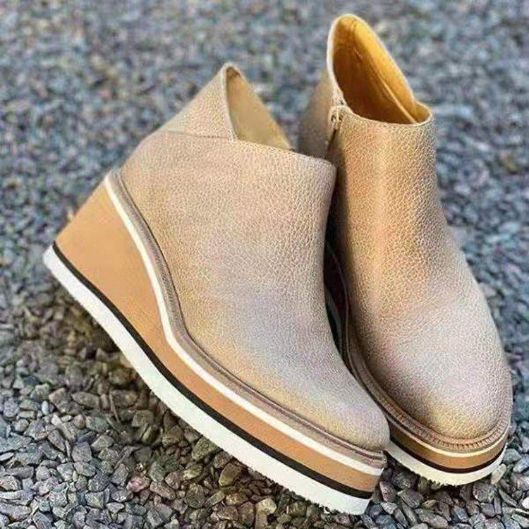 Autumn British Style Round Toe Chunky Heel Low-Top Casual Boots - One Size Fits Most