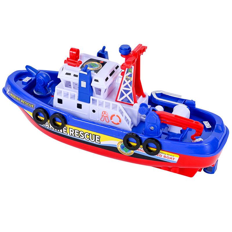 Electric Firefighting Ship Toy: Blue Model with Lights & Music for Kids' Bath Play