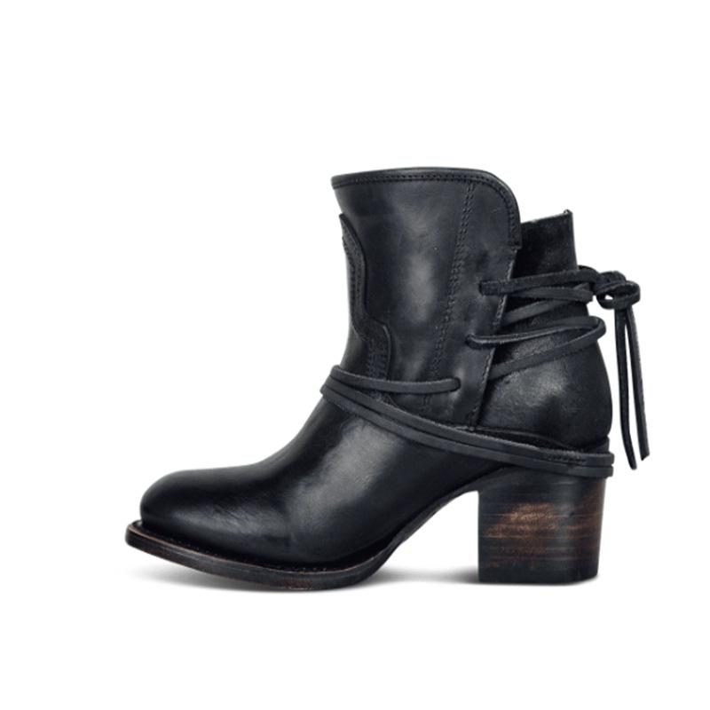 Fashion Women Boots 2024 Autumn Vintage Boots Women Chunky Heels Lace-up Booties Heeled Ankle Boots Botas De Mujer
