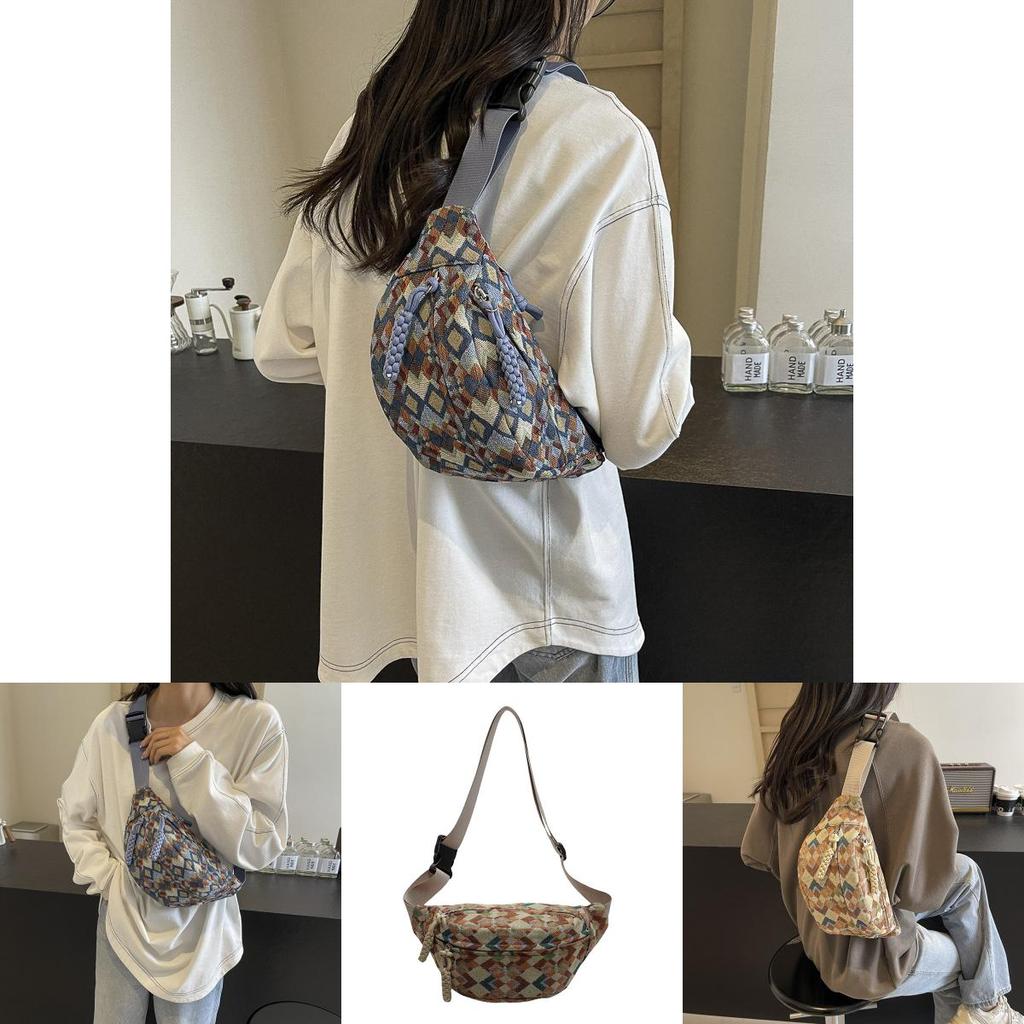 Ethnic Style Plaid Women's Chest Bag Lightweight Summer Travel Crossbody Purse