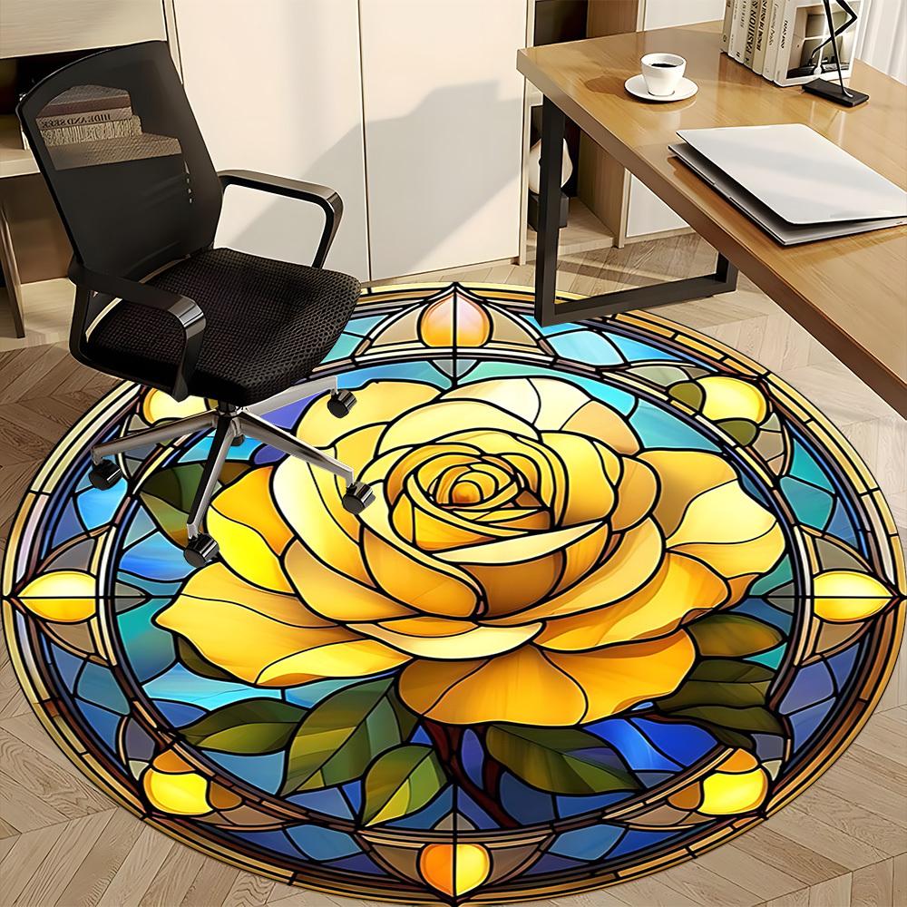 1pc Rose Window Office Round Area Rug,  Mat Suitable For Office, Under Office Chairs Bedroom Living Room Home Decor, Room Deco