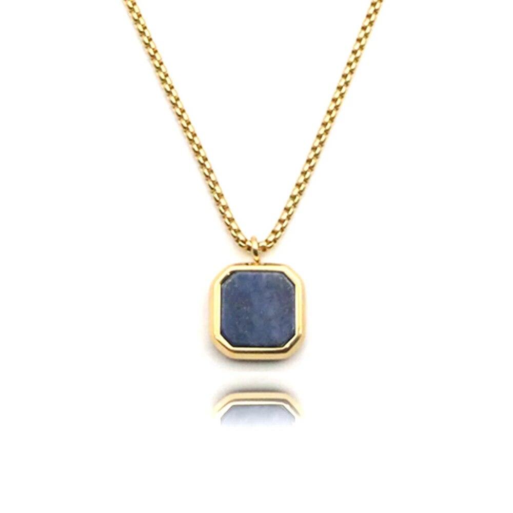 Геометрические квадратные ожерелья для мужчин, натуральный камень, твердая нержавеющая сталь, многоугольное ожерелье с подвеской, повседневное ожерелье для мальчиков в стиле панк, подарок, ювелирные изделия