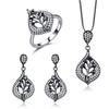 Luxury Black Zircon Jewelry 925 Sliver Cubic Zirconia Jewelry Sets For Women Earrings Pendant Rings