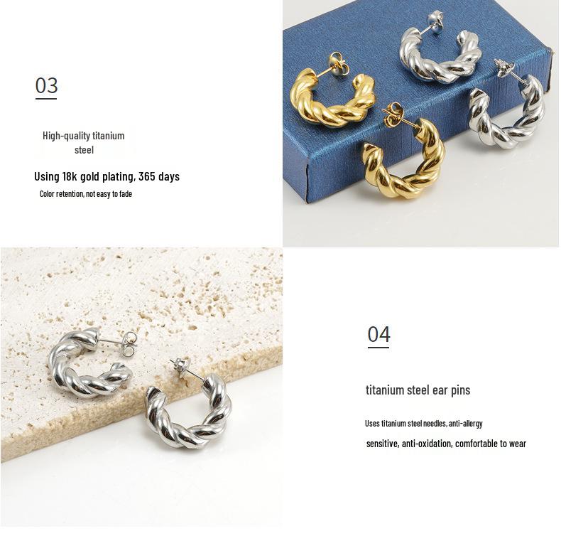 Серьги-кольца из титановой стали с вакуумным напылением из 18-каратного золота для женщин