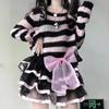 Striped Gothic Sweaters Women Ripped Holes Loose Knitted Pullover Frayed Fairy Grunge Jumpers Streetwear Lolita