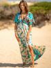 Sexy Women's V-neck Print Bikini Cover-ups Tunic Boho Summer Beach Dress Kimono Plus Size Beachwear Swimsuit Cover Up