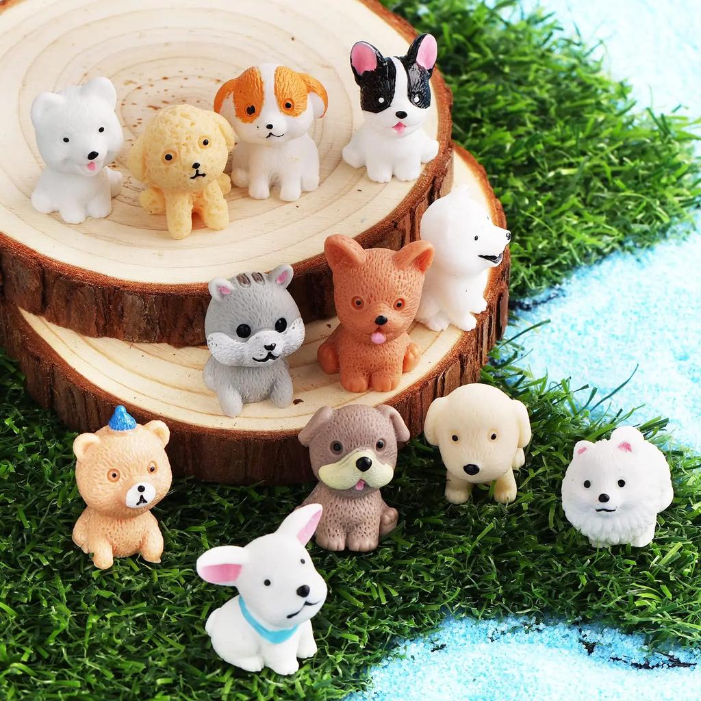 12/14PCS Dog Miniature Figurines Miniature Terrarium Crafts Realistic Animals Dogs for Fairy Garden Accessories