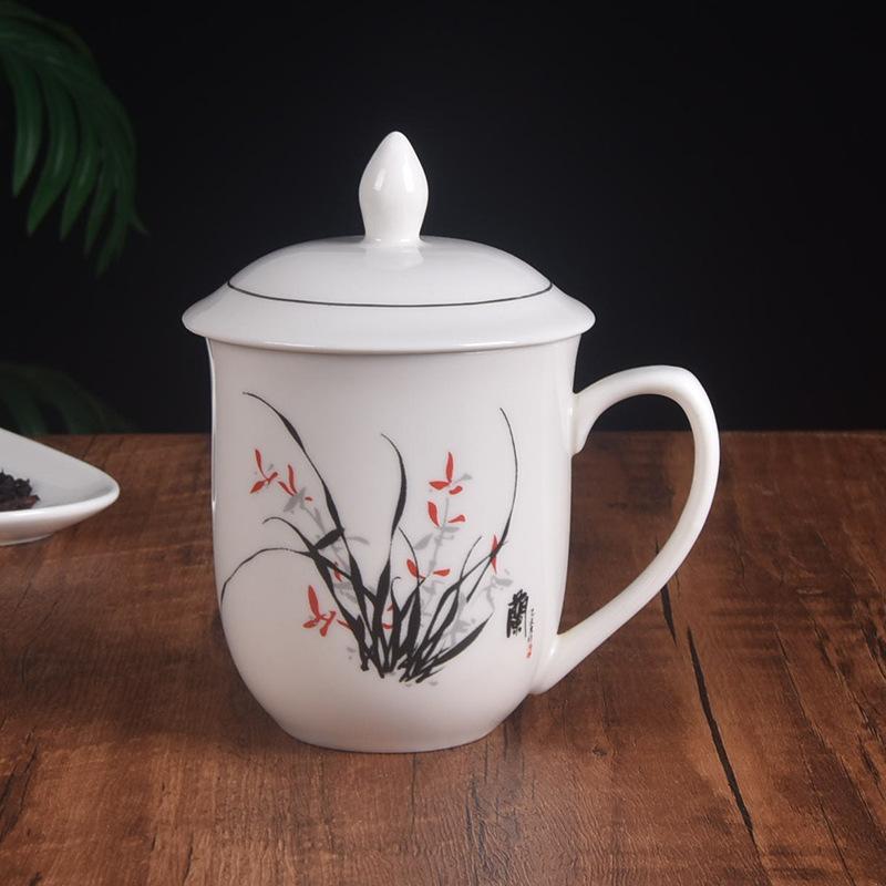 Керамическая чайная чашка Meilan с рисунком бамбука и хризантем, большая емкость, для дома, с крышкой для офиса, конференц-чашка, чашка для гостей, подарочная чашка