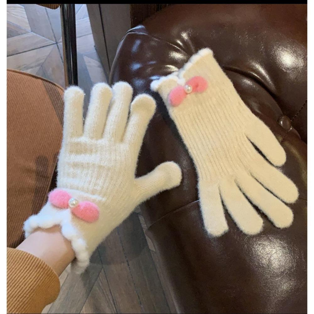 Full Finger Women Winter Warm Gloves Candy Colors Bow-knot Warm Riding Gloves Windproof Elasticity Outdoor Skiing Gloves