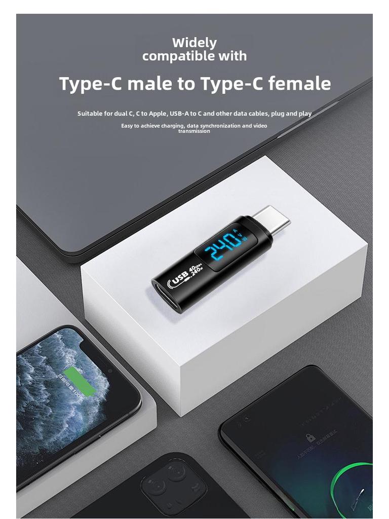 Цифровой дисплейный адаптер USB4 240 Вт Type-C, алюминиевый сплав, 40 Гбит/с, совместим с Apple 15 Series — мониторинг напряжения и мощности.