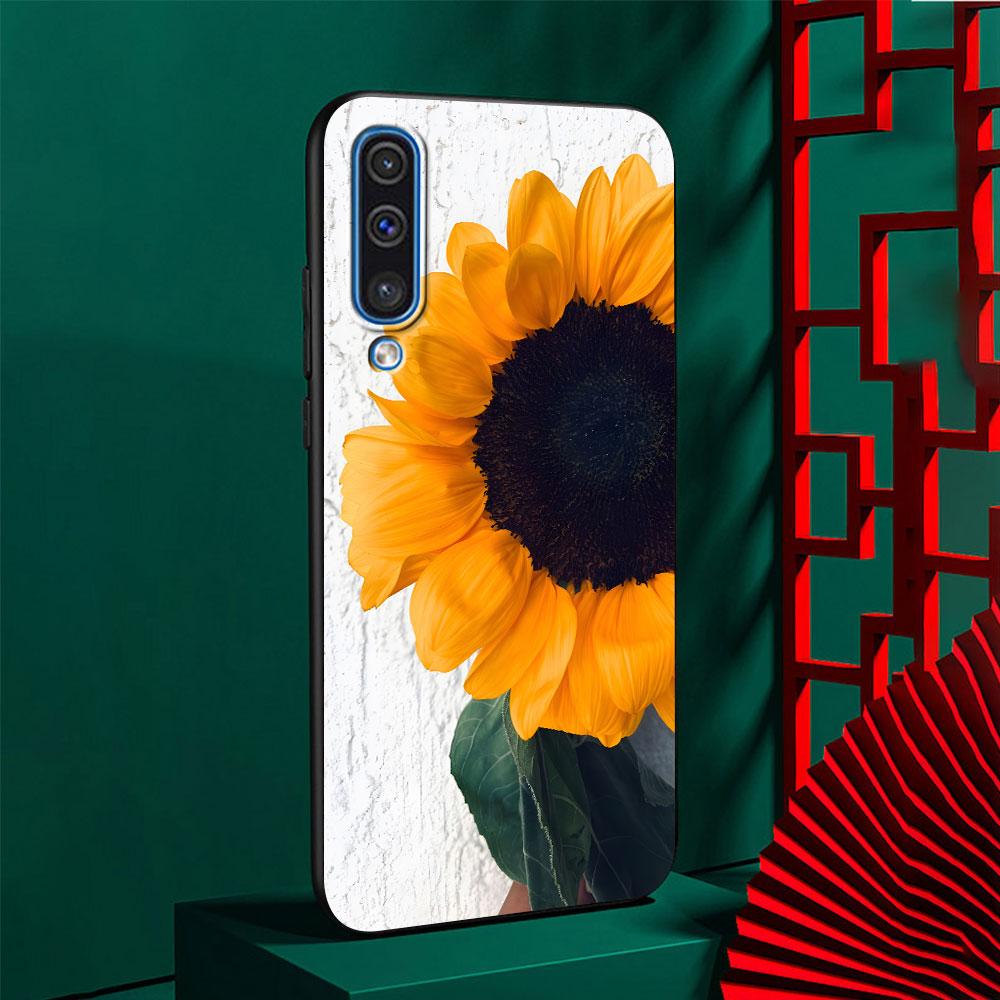 Летний Цветочный Чехол с Ромашками и Подсолнухами для Samsung Galaxy A10s A50 A50s A02s A03s A20 A30 A20e A70 A70s A20s A30s Черный Чехол
