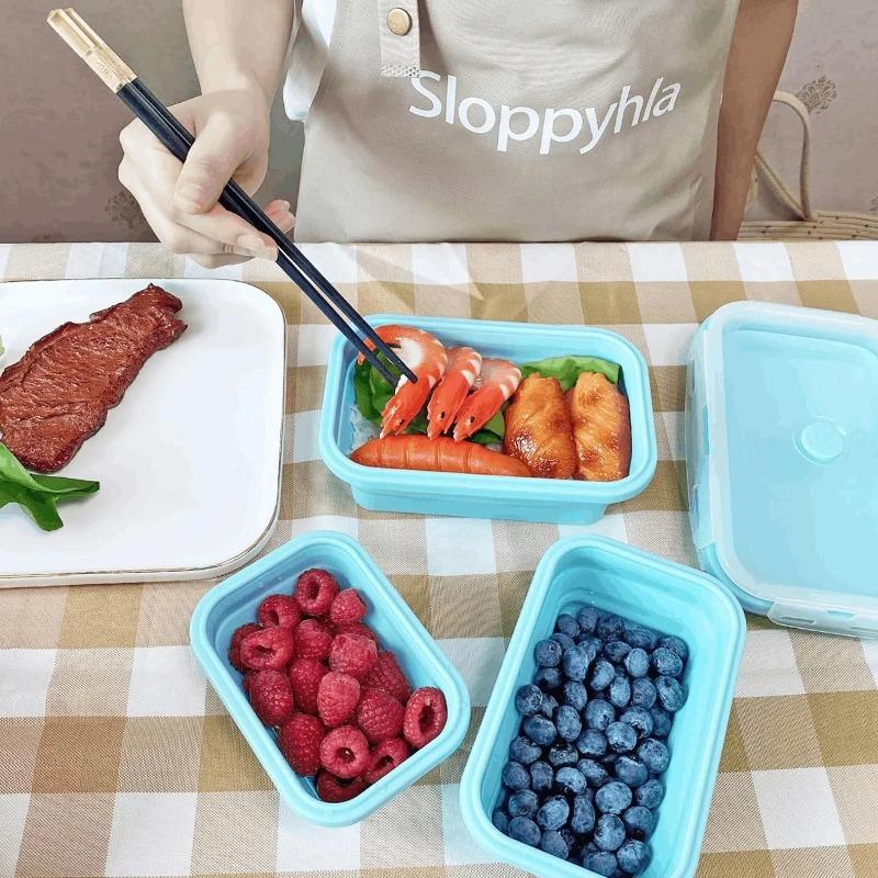 4 Pack Collapsible Silicone Lunch Box - BPA-Free Flat Stacking Food Storage Containers with Lids for Leftovers