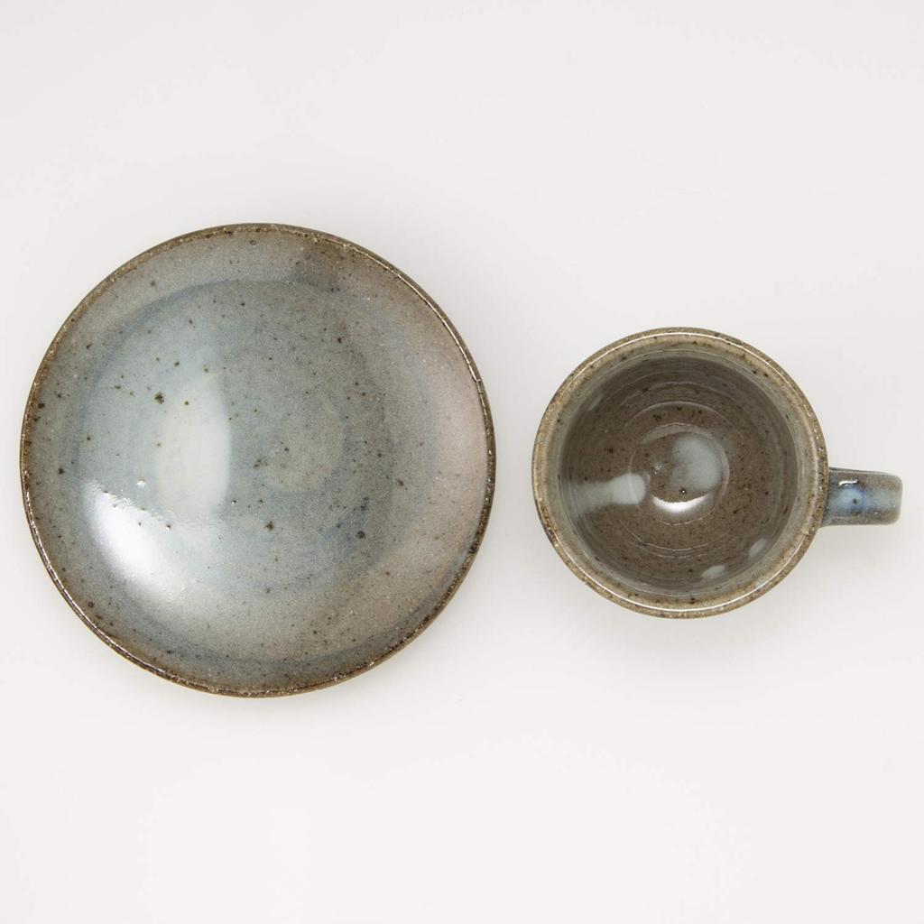 Кружка и блюдце для кофе Marui Seito Shigaraki Ware Hechimon, синяя гравировка Хаги, круглые, прибл.. Вместимость 180 мл, Керамика, Сделано в Японии, MR-3-3265