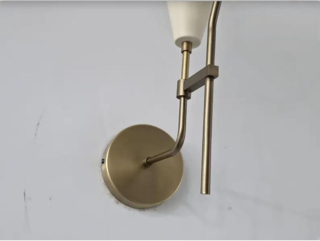 Single Arm Wall Lamp – Mid Century Raw Brass and White Wall Sconce, Modern or Industrial Style Lamp