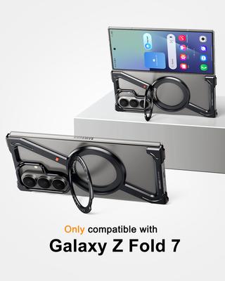 Oatsbasf Магнитный металлический чехол для телефона Samsung Galaxy Z Fold 7 с вращающимся на 360° кольцом-подставкой, противоударный бампер